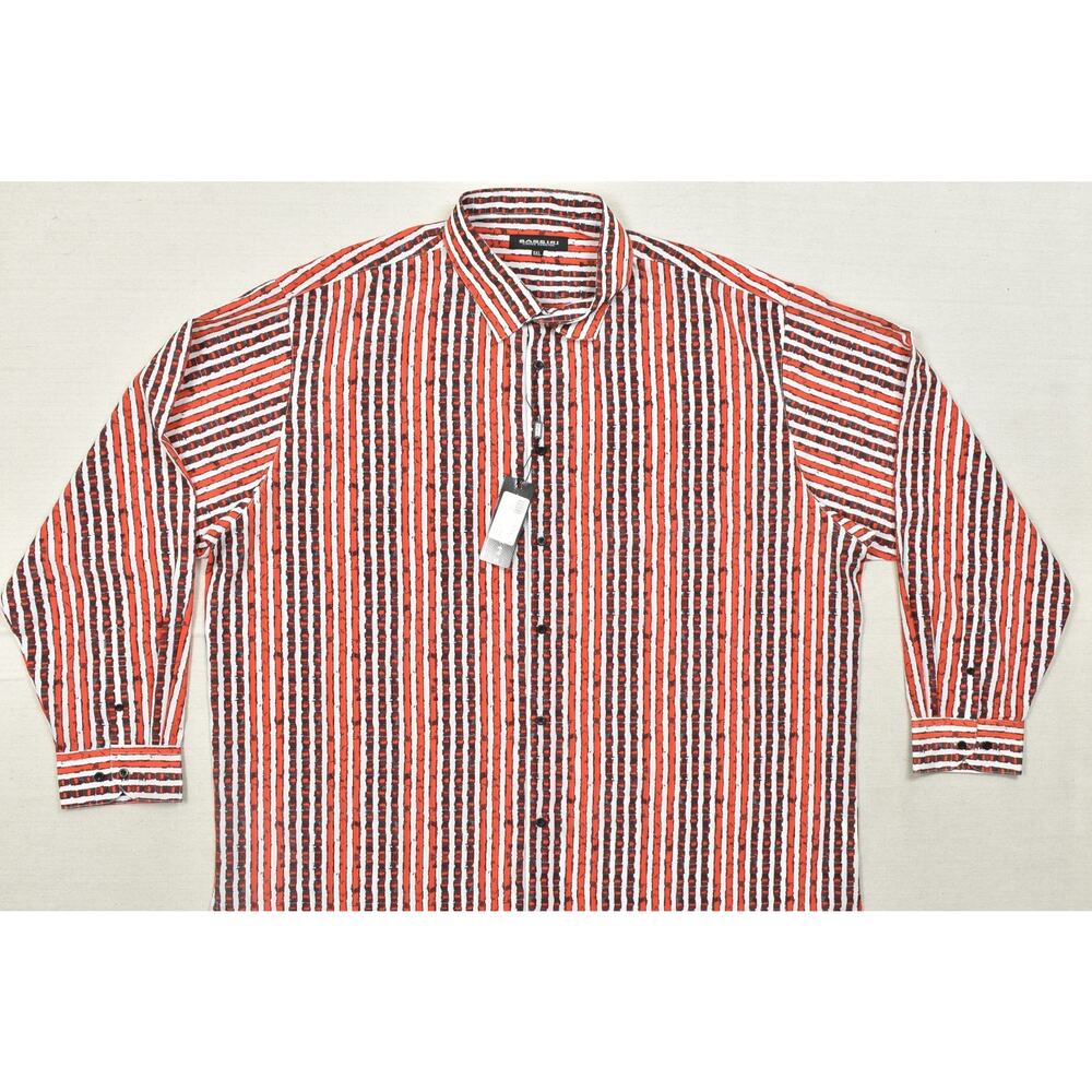 Bassiri Limited Collection Shirt Men 5XL Red White Striped Hand Finished NWT